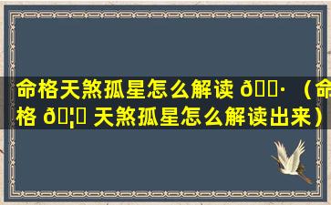 命格天煞孤星怎么解读 🌷 （命格 🦄 天煞孤星怎么解读出来）